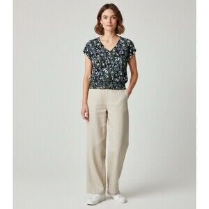 Ann Taylor Multicolor Floral Short Sleeve Blouse Top Smocked Waist Womens Size S